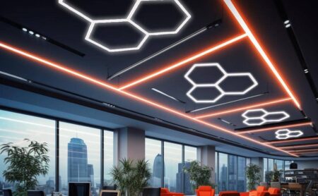 Hexagon LED Lights installed in a modern living room