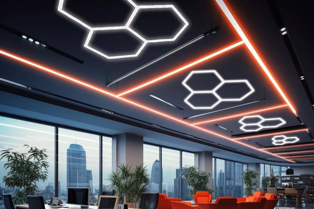 Hexagon LED Lights installed in a modern living room